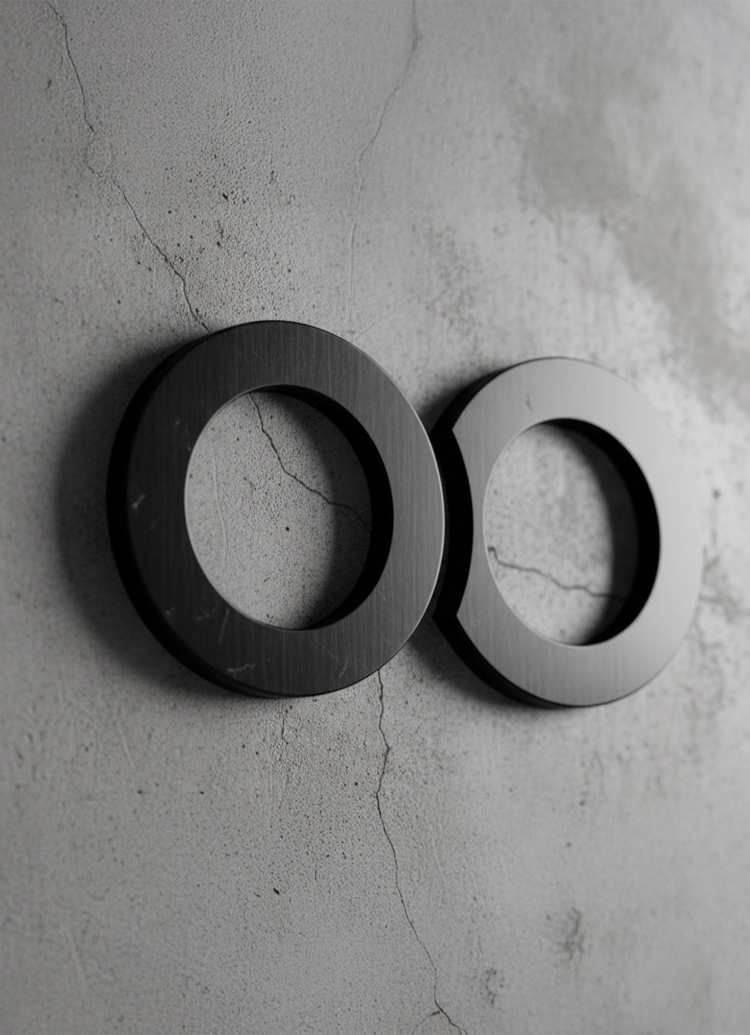 Le logo Proodz gravé sur un mur en béton — symbole de la continuité et de la précision qui guident notre approche